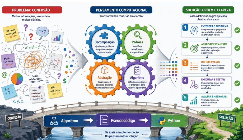 Ilustração sobre os fundamentos do pensamento computacional